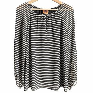Tory Burch Striped 100% Silk Chiffon Blouse - 6
